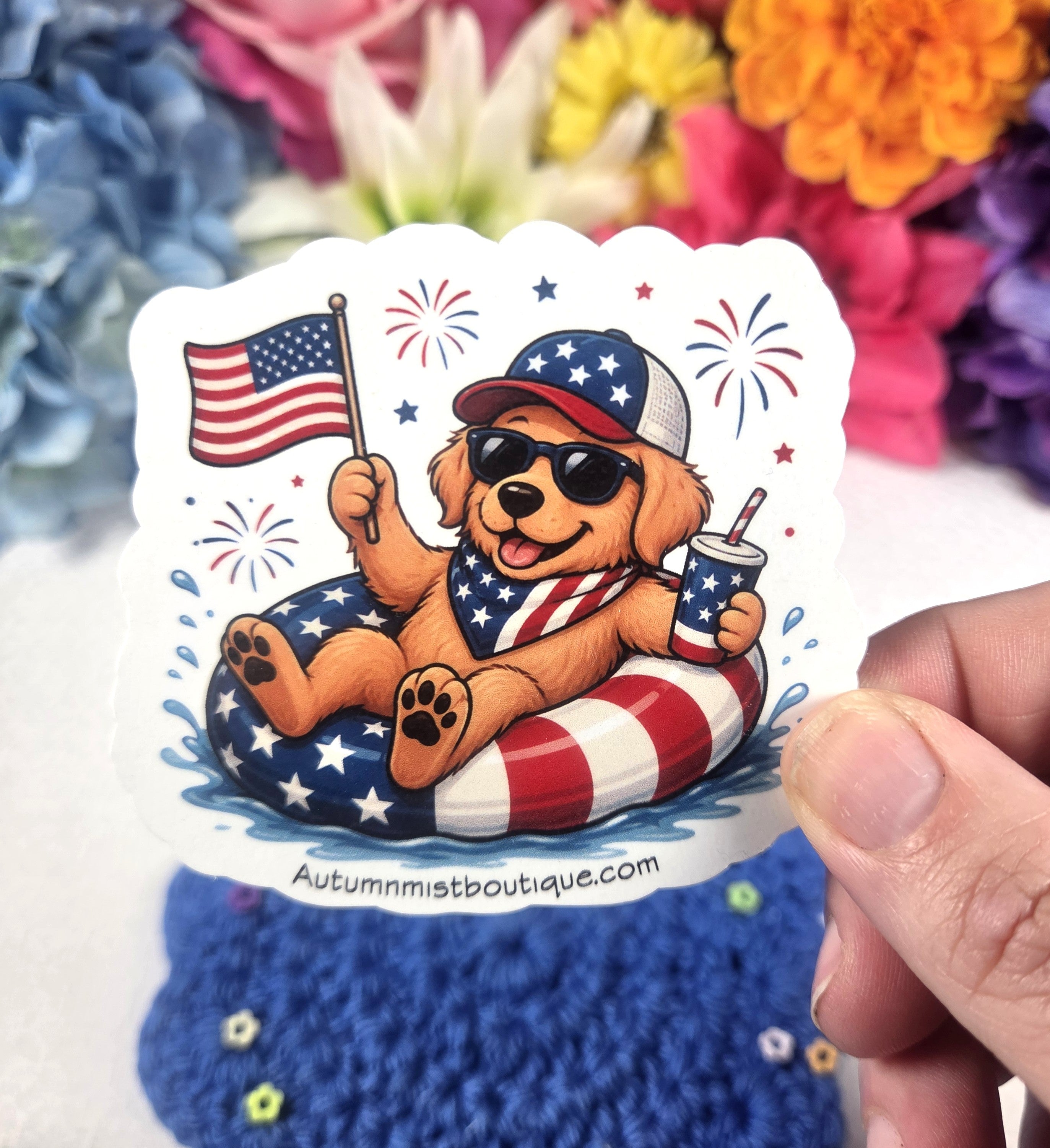 Golden Retriever Patriotic Vinyl Sticker Autumnmist Boutique