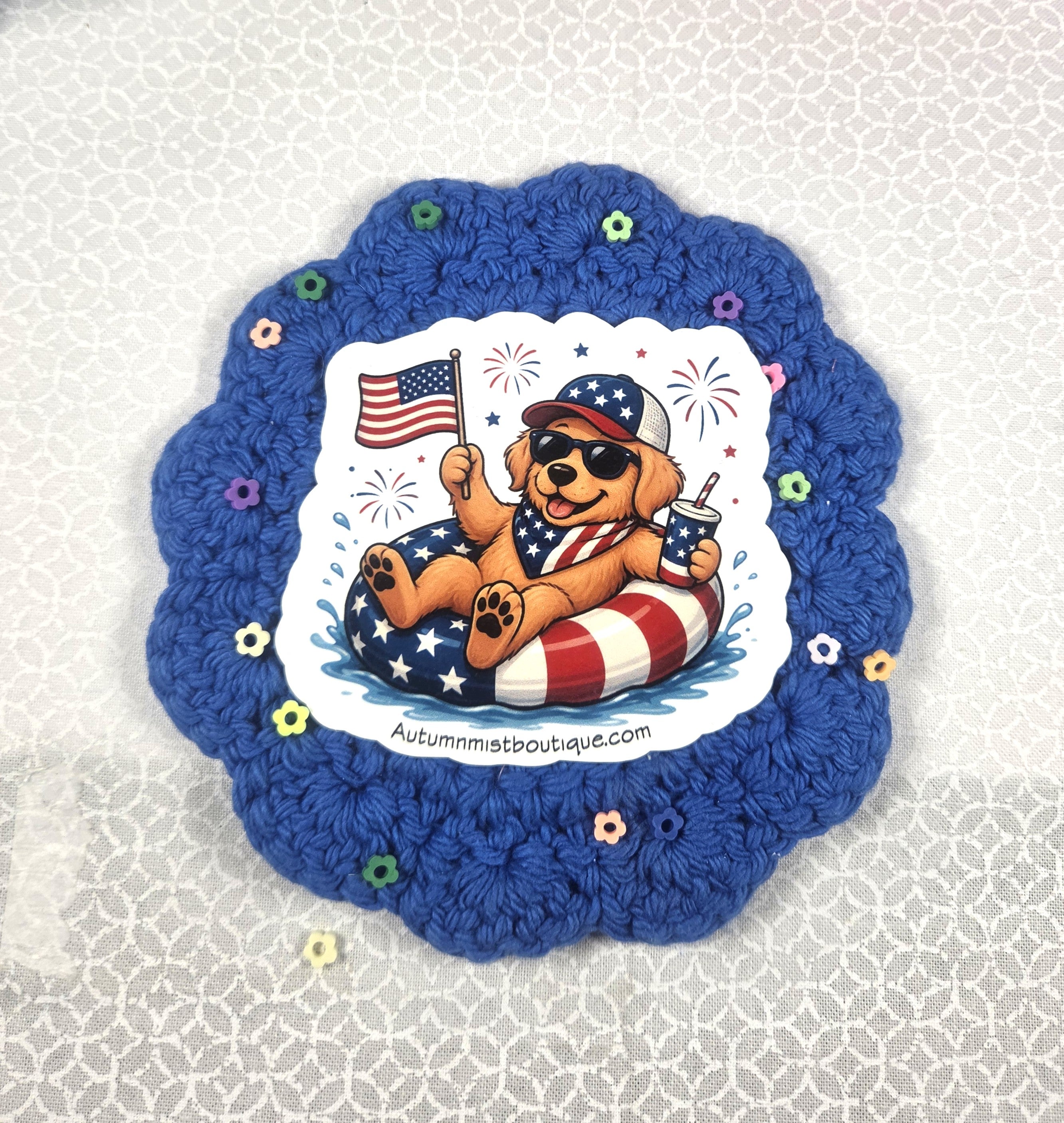Golden Retriever Patriotic Vinyl Sticker Autumnmist Boutique