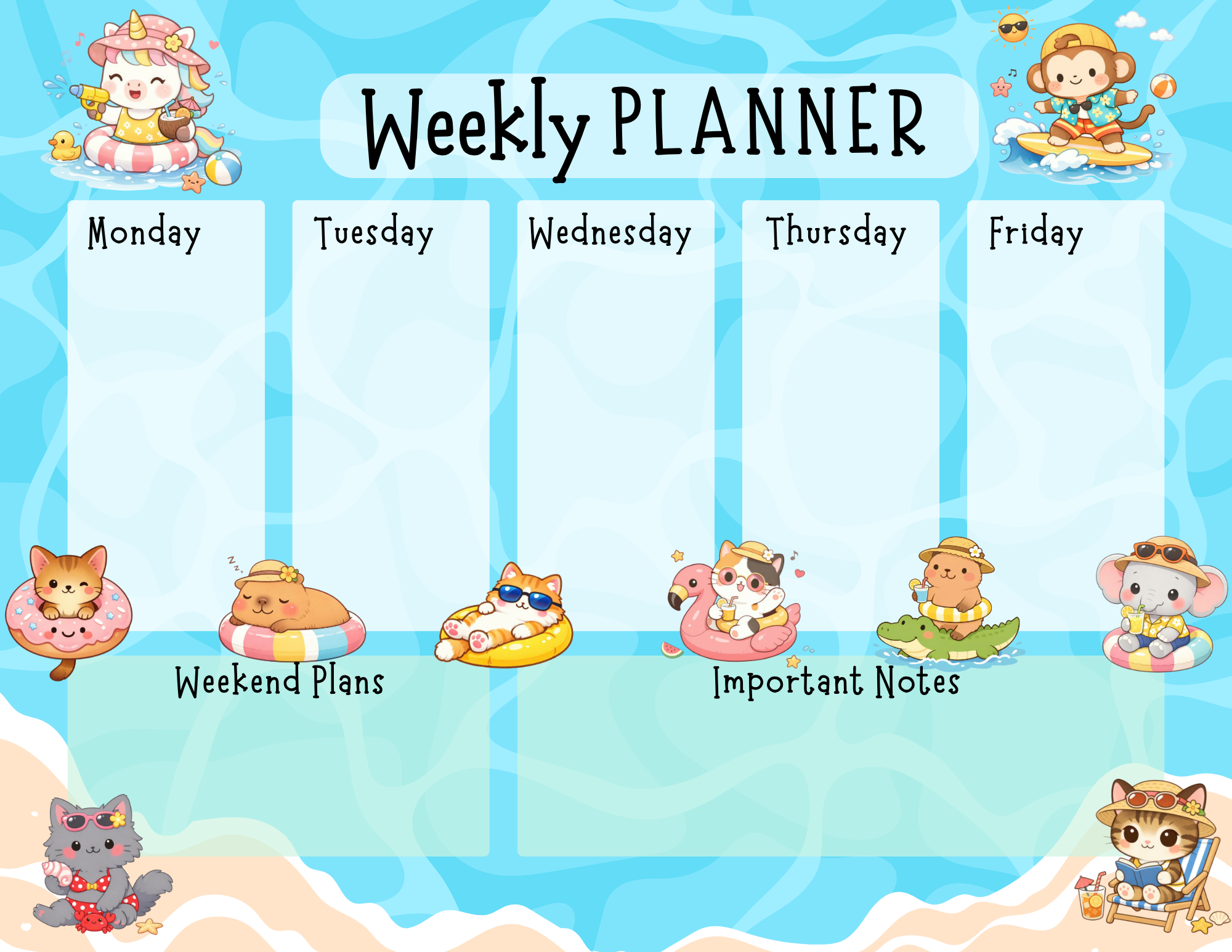Beach Day Weekly Planner Notepad 8.5" x 11" Autumnmist Boutique