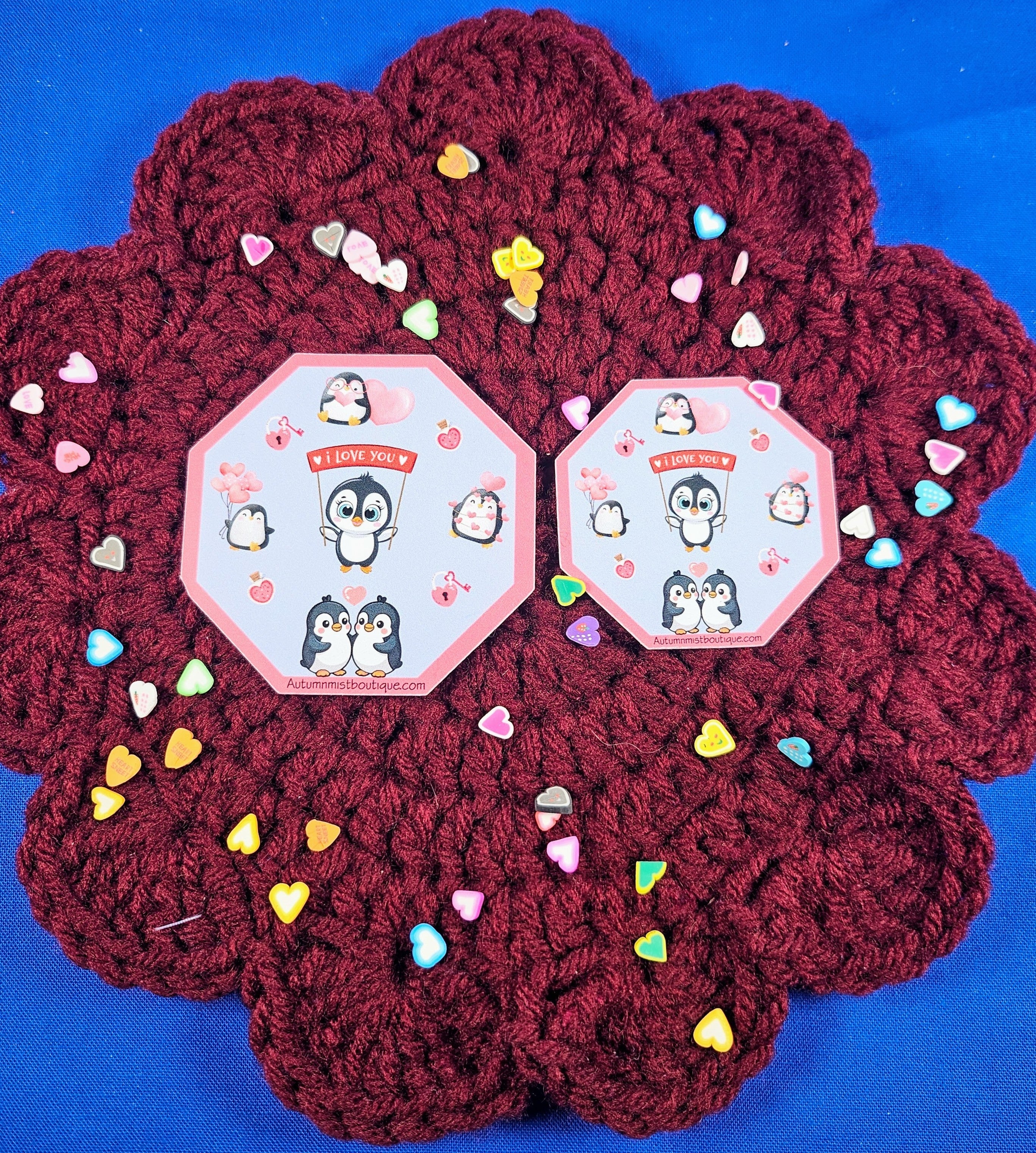 Penguin Kisses & Heart Wishes Vinyl Sticker Autumnmist Boutique