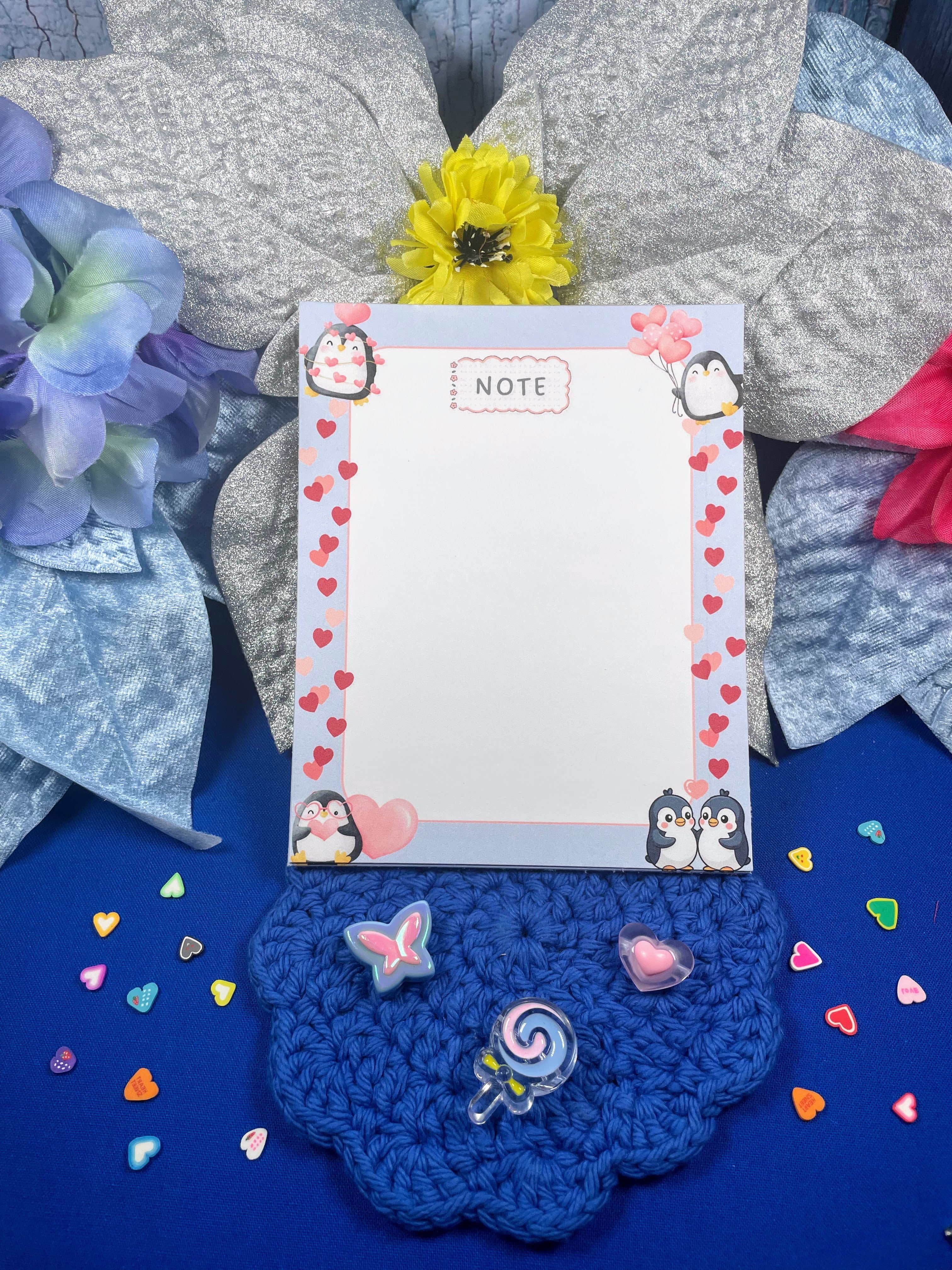 Penguin Kisses & Heart Wishes Notepad 4.25" x 5.5" Autumnmist Boutique