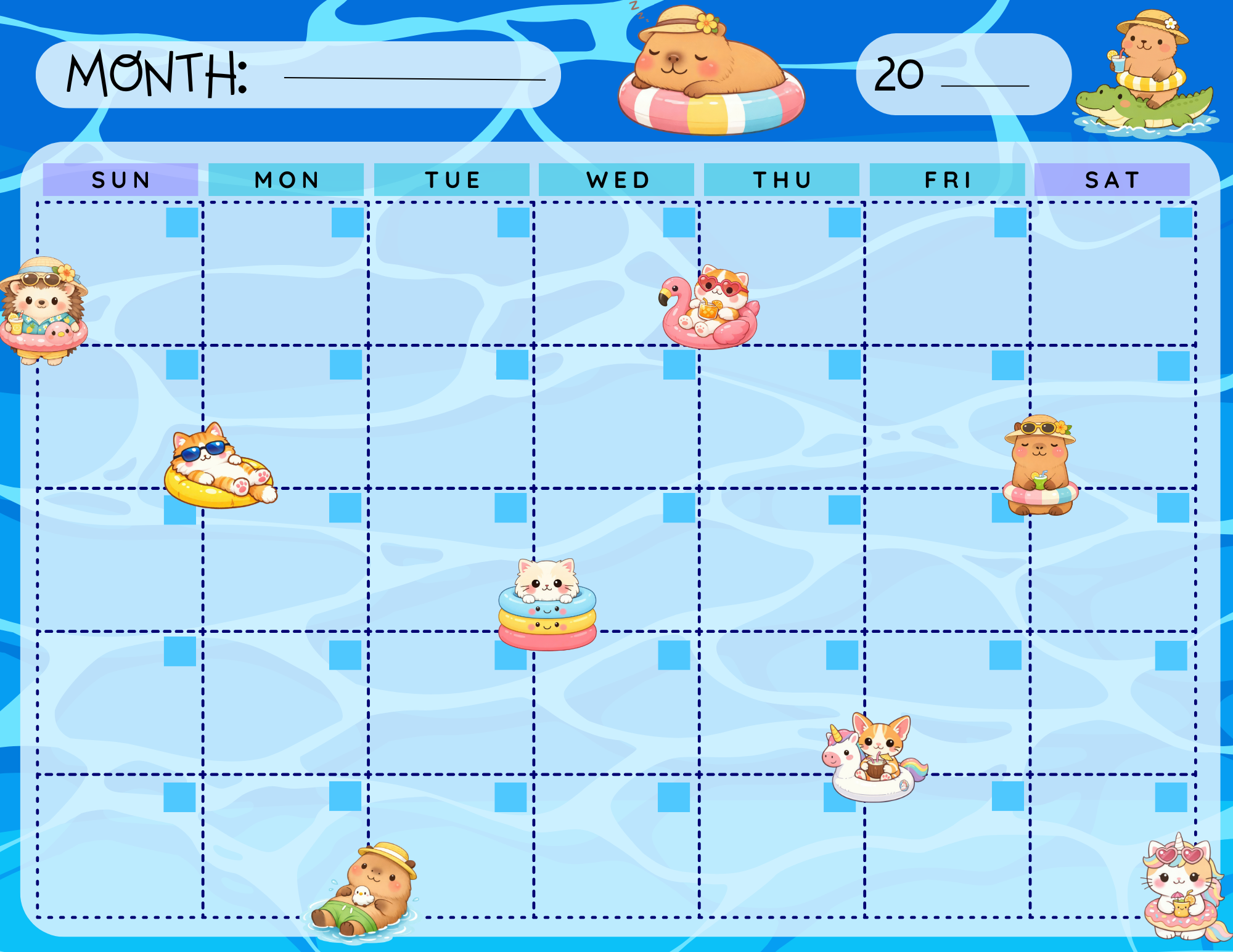 Pool Party Blank Calendar Notepad 8.5" x 11" Autumnmist Boutique