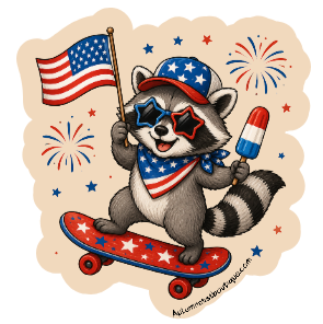 Patriotic Skateboarding Racoon Vinyl Sticker Autumnmist Boutique