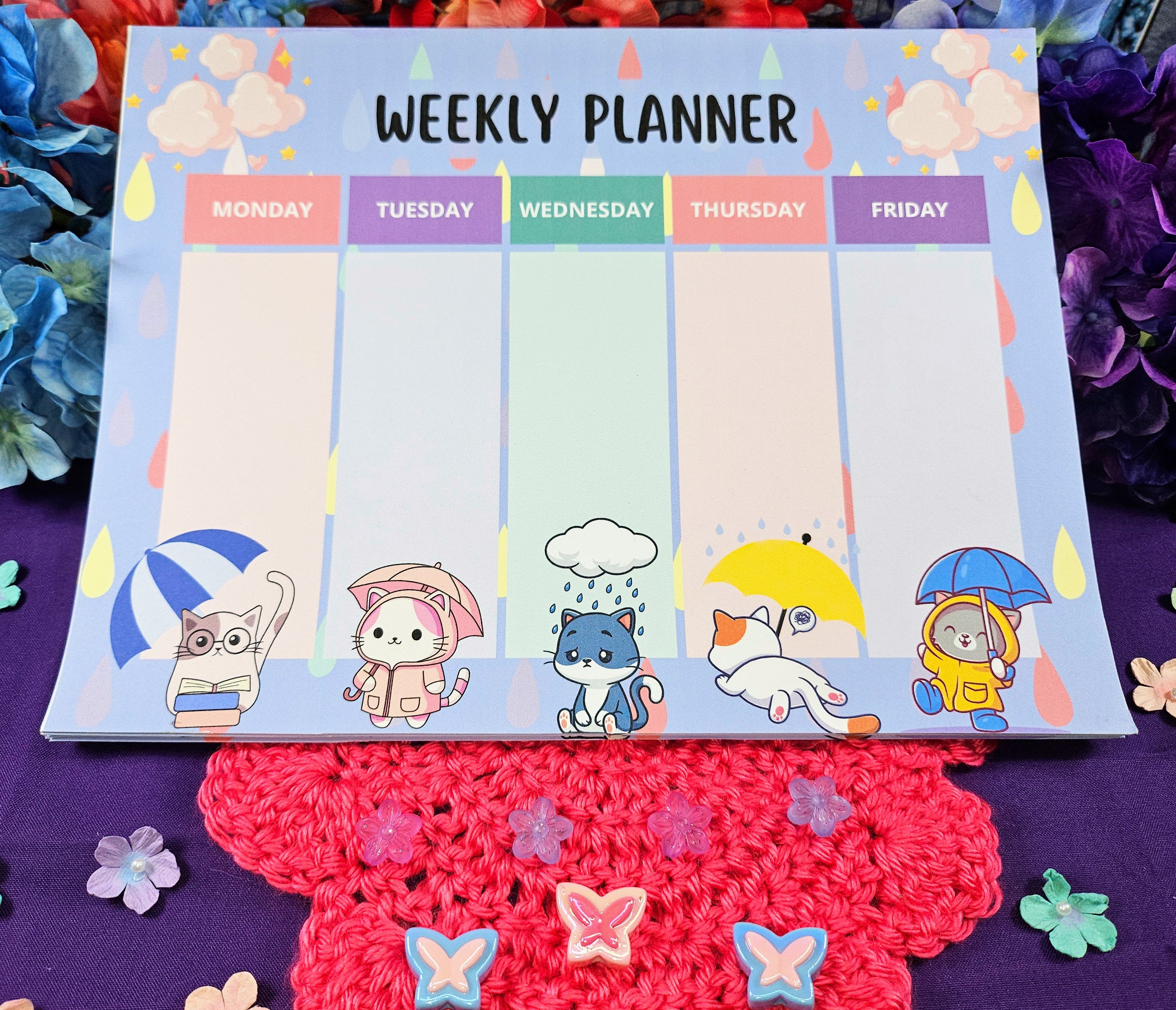 Rainy Day: Cat Parade Weekly Planner Notepad 8.5" x 11" - Bookworm Gift - Notepad