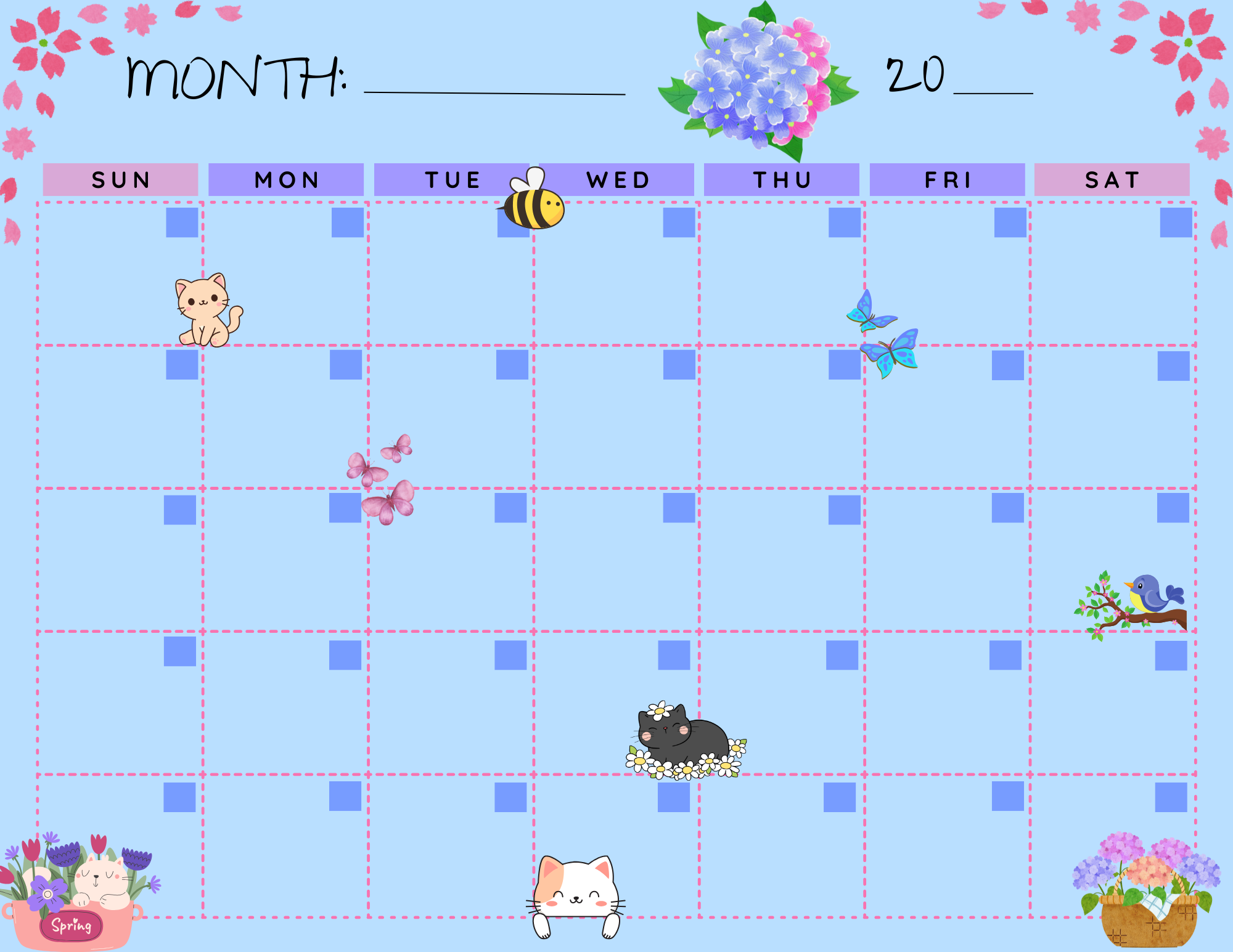 Sweet Paws Parade Blank Calendar Notepad 8.5" x 11" Autumnmist Boutique