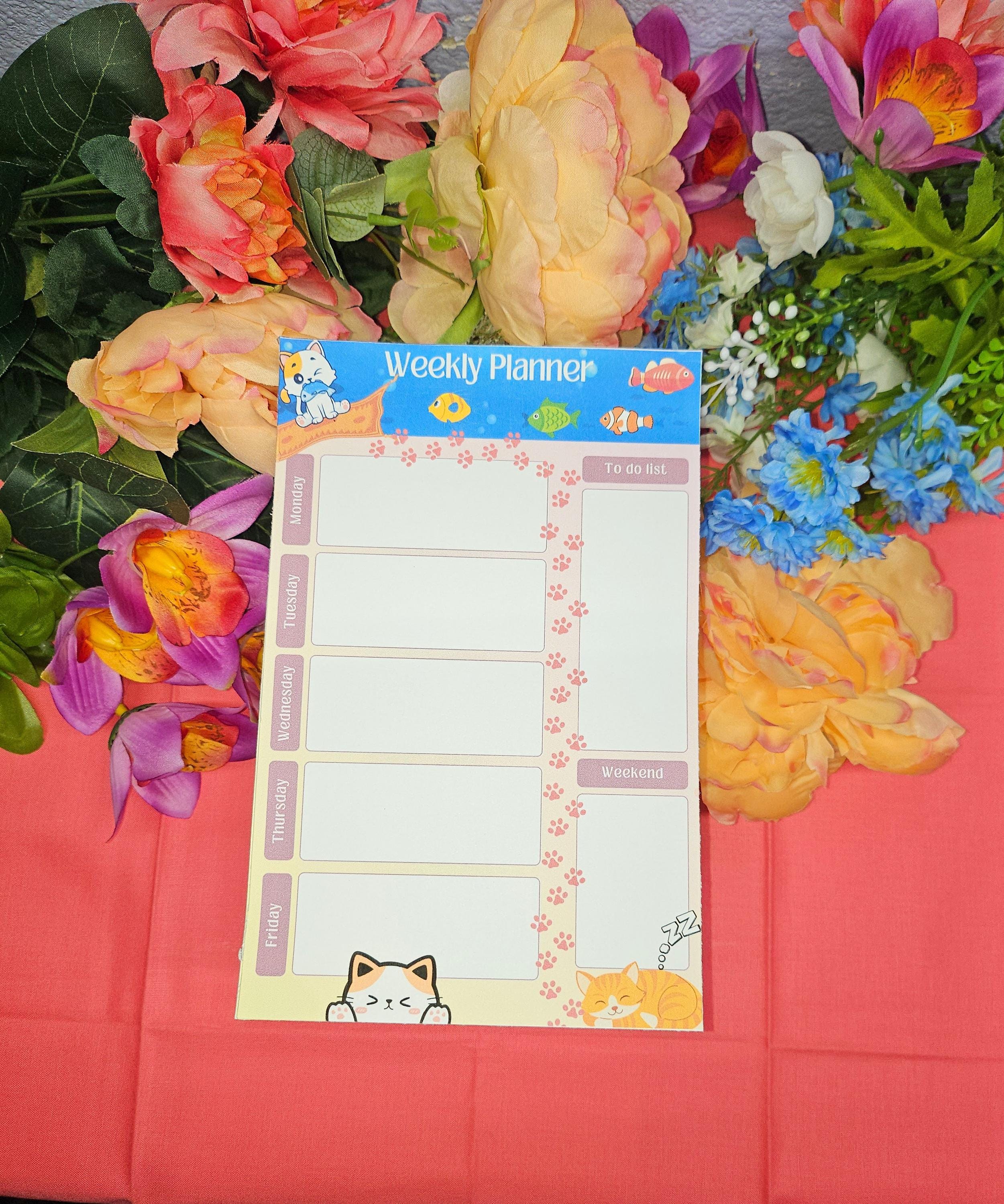 Whiskers & Weekends Weekly Planner Notepad 5.5" x 8.5"