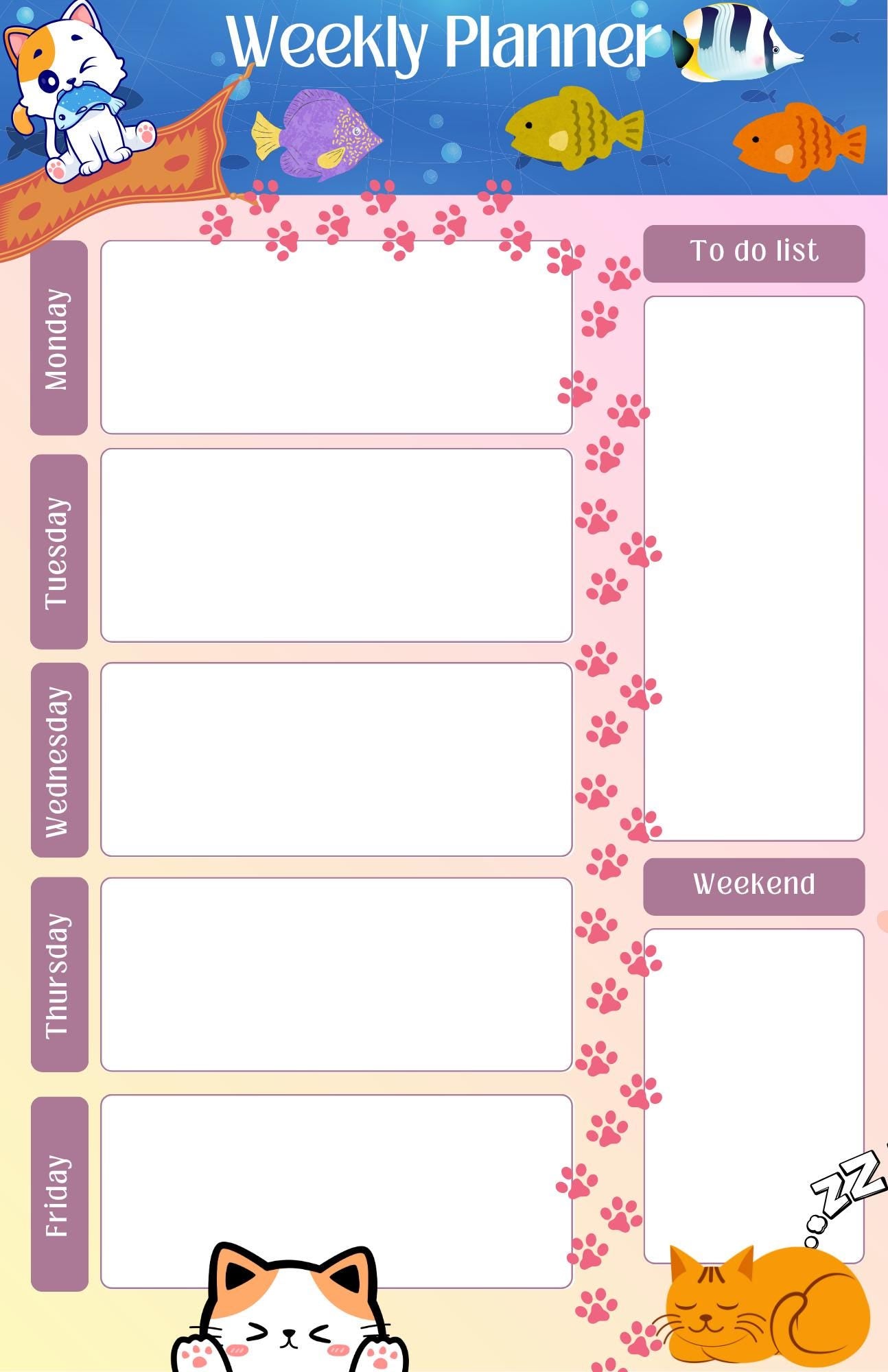 Whiskers & Weekends Weekly Planner Notepad 5.5" x 8.5"