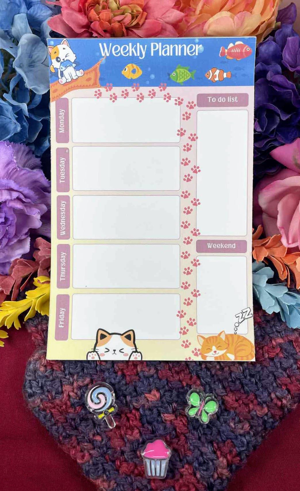 Whiskers & Weekends Weekly Planner Notepad 5.5" x 8.5"