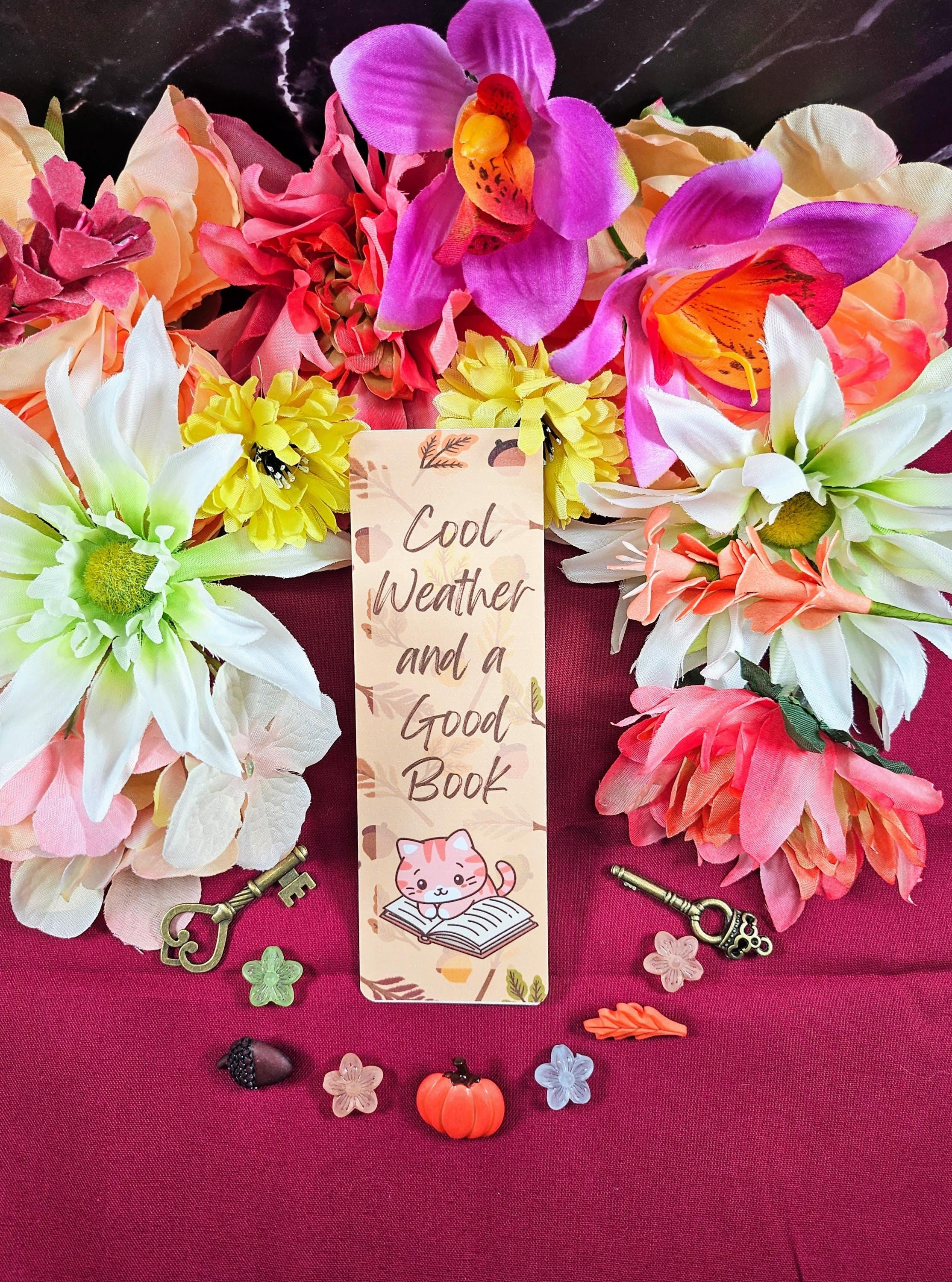 Reading Cat Laminated Bookmark: Cozy Autumn Book Lover Gift