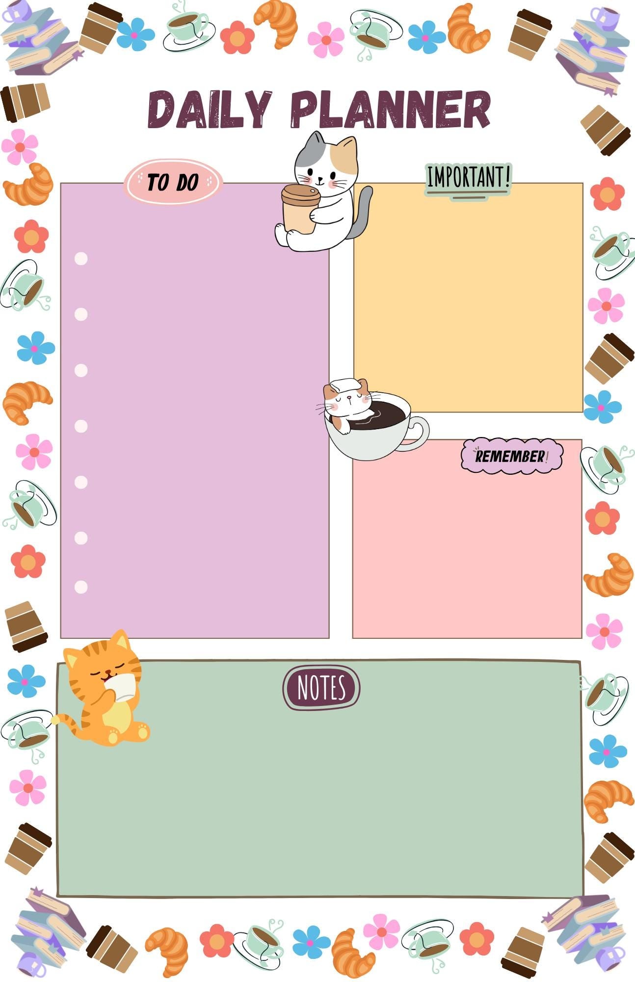Cozy Cat Café Daily Planner Notepad 5.5" x 8.5"