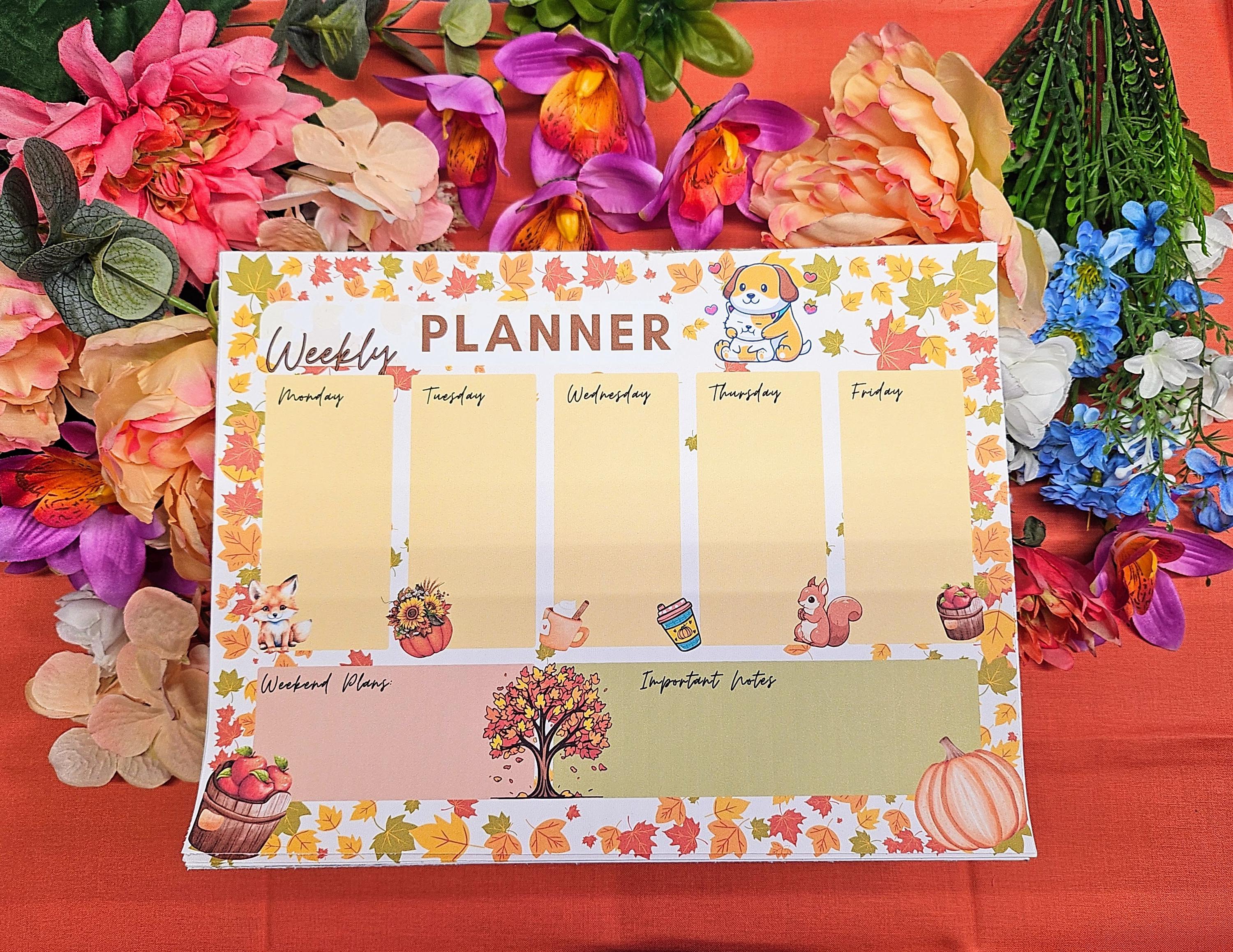 Fall Forest Friends Weekly Planner Notepad 8.5" x 11" - Bookworm Gift - Notepad