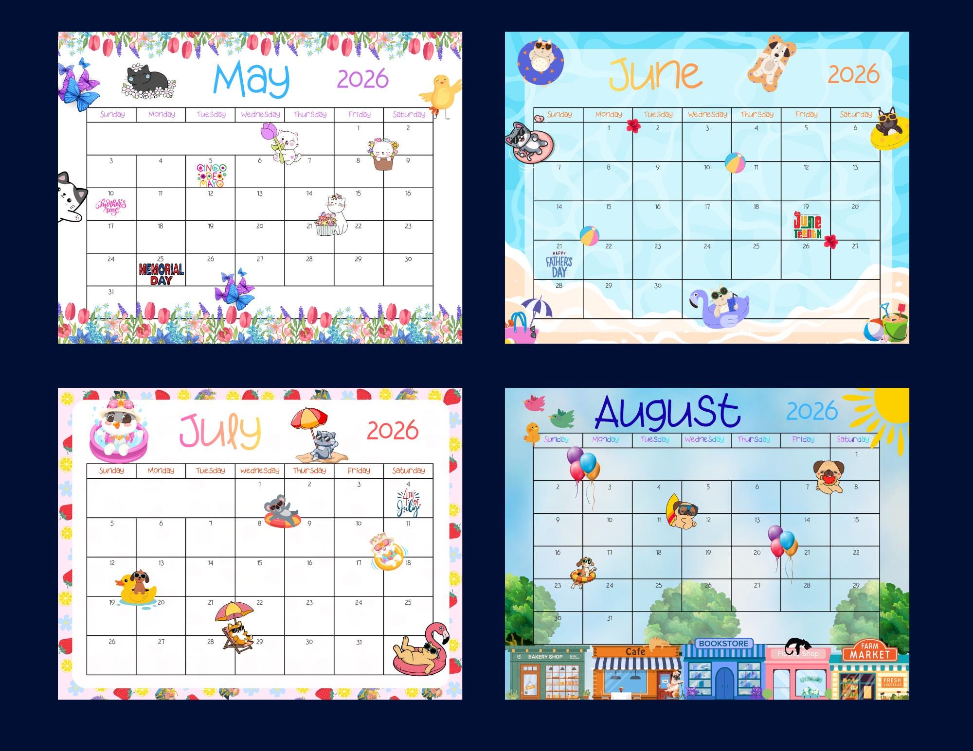 Editable 2026 Monthly Calendar, Cute Printable 2026 Planner for Kids, Home School Work Office Organizer, Editable PDF, Instant Download