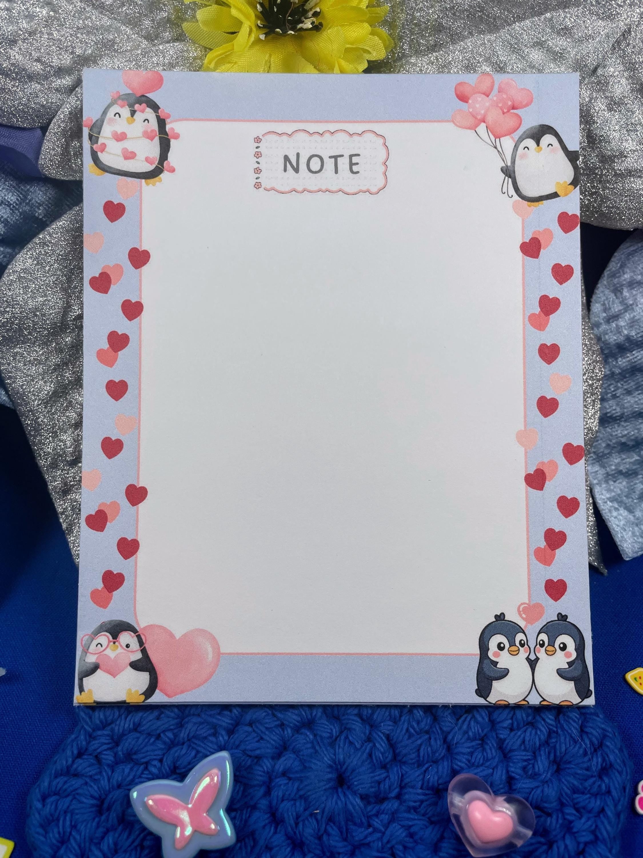 Penguin Kisses & Heart Wishes Notepad 4.25" x 5.5" Autumnmist Boutique