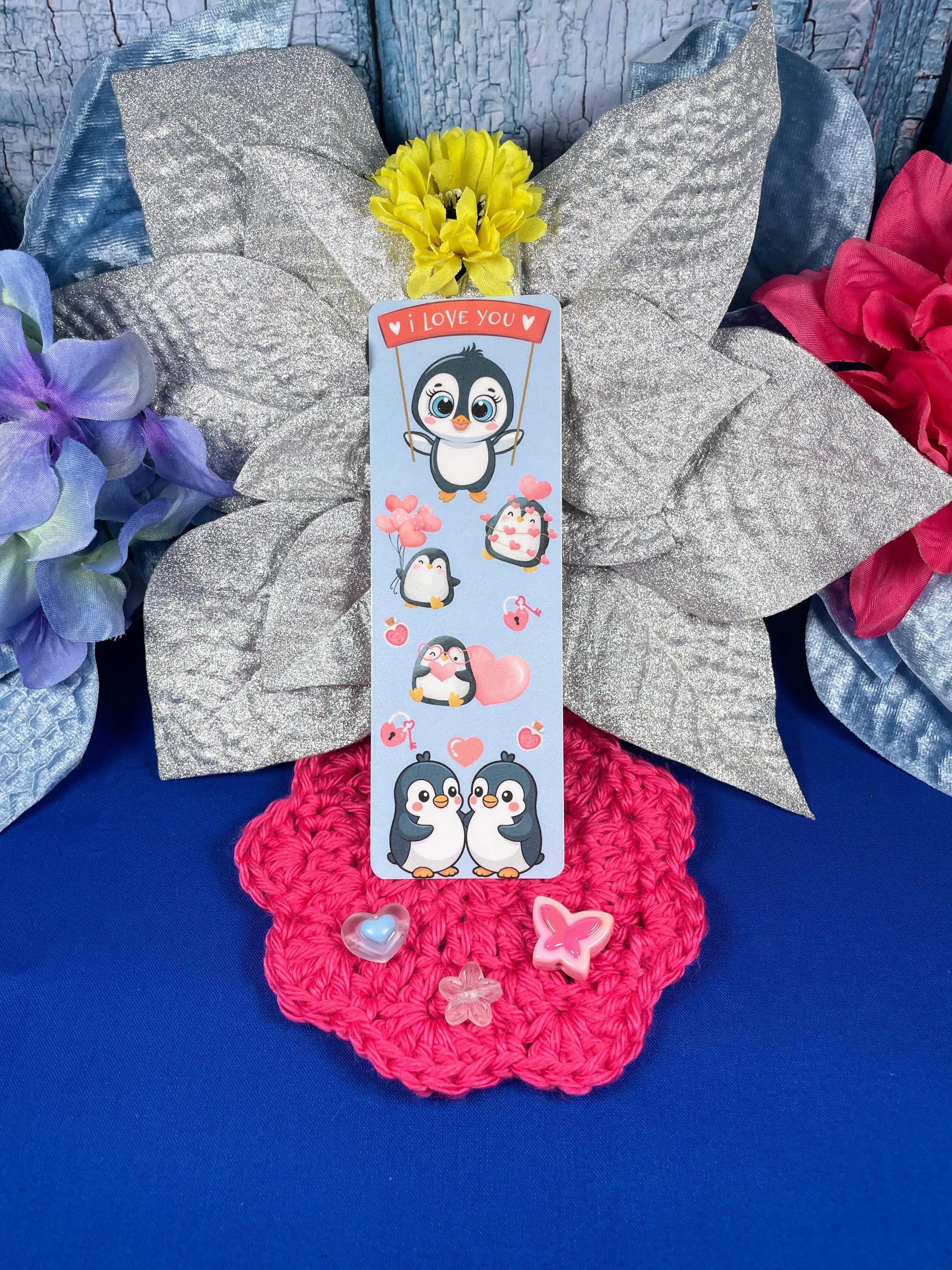Penguin Kisses & Heart Wishes Laminated Bookmark Autumnmist Boutique