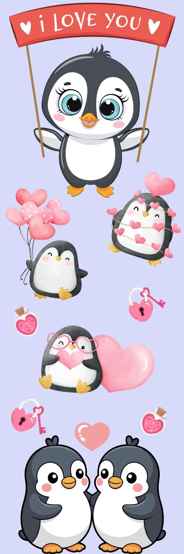 Penguin Kisses & Heart Wishes Laminated Bookmark Autumnmist Boutique