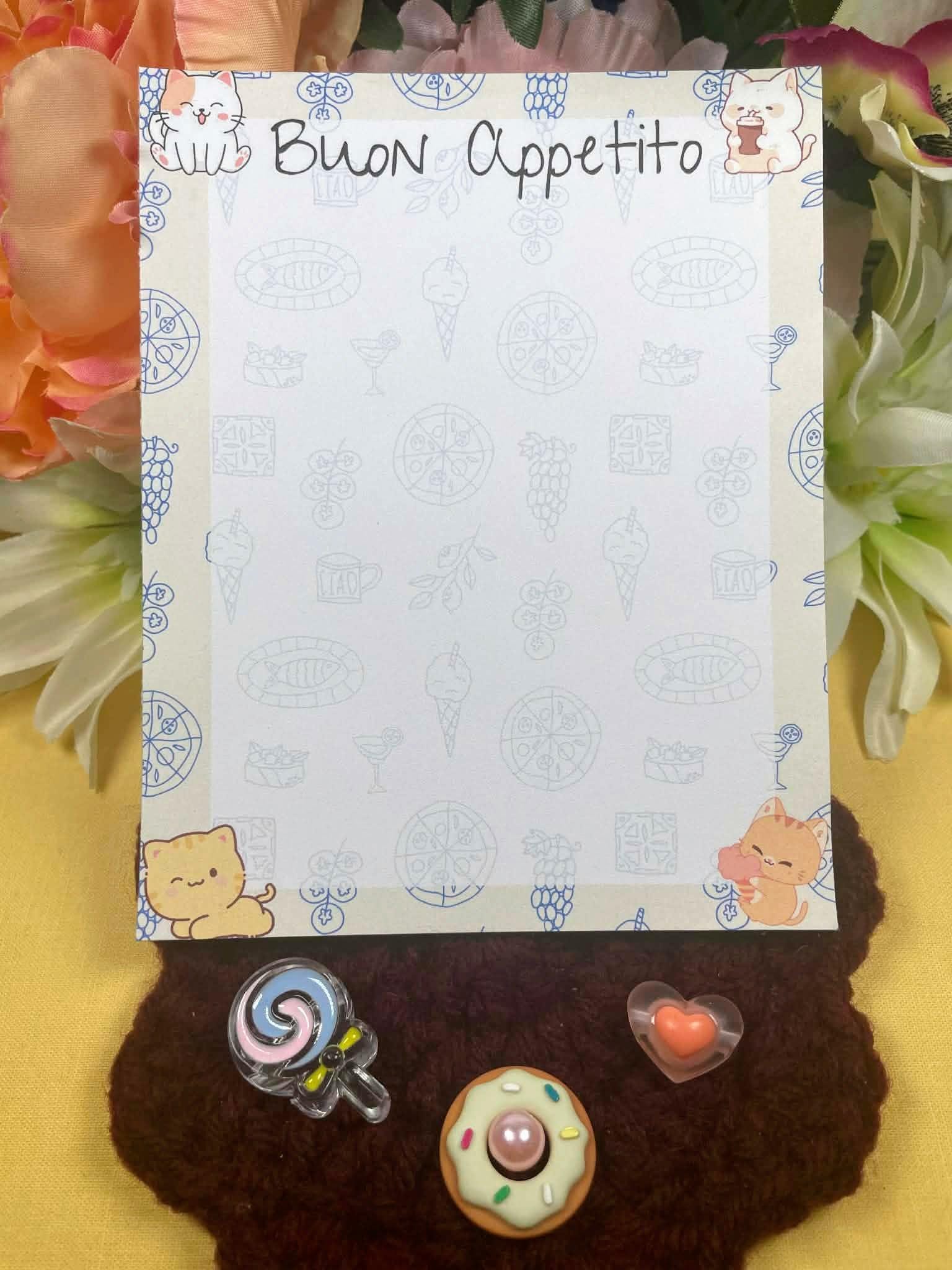 Buon Appetito Italian Cats Notepad 4.25" x 5.5" Autumnmist Boutique