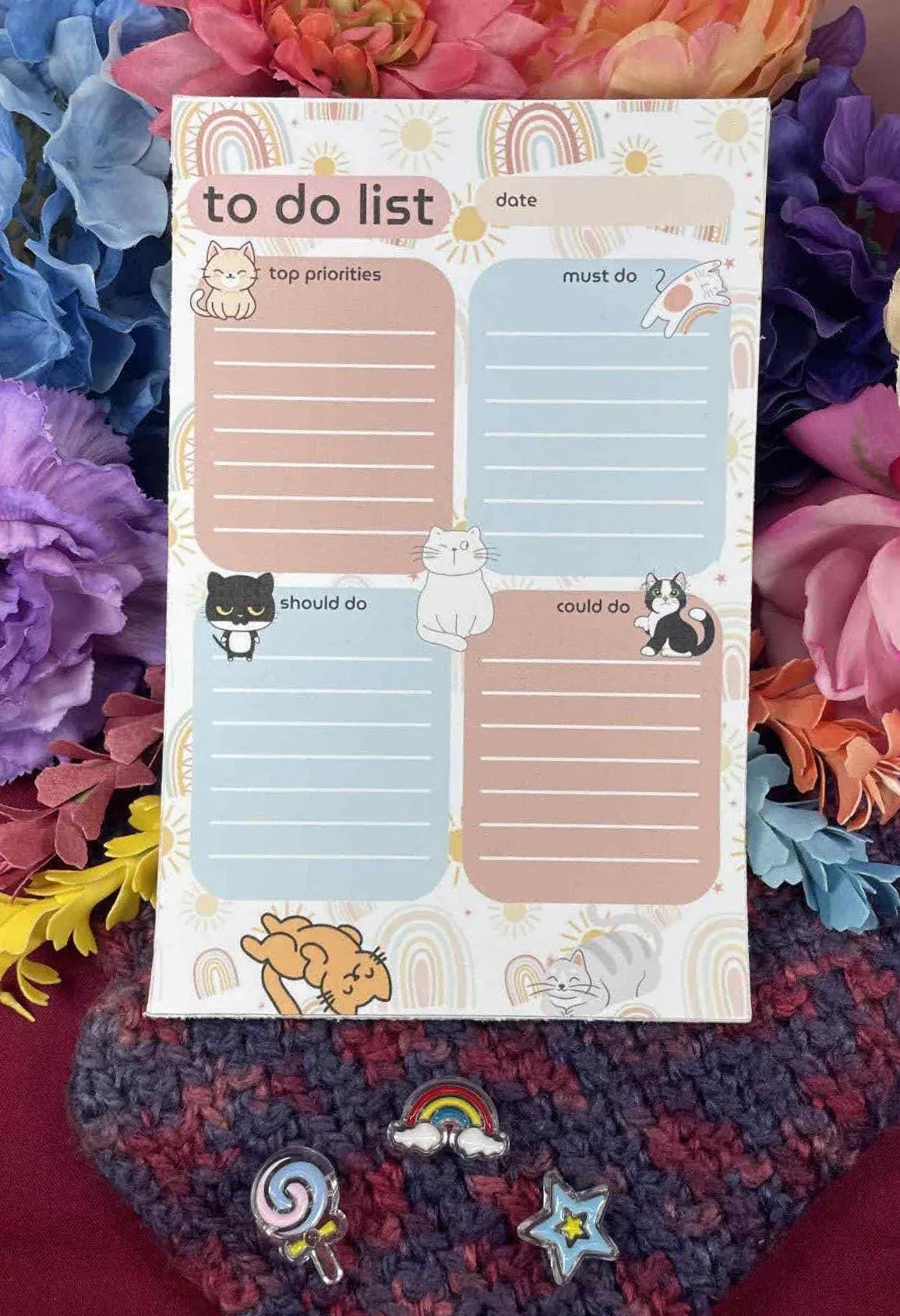 Rainbow Cat Daily Planner Notepad 5.5" x 8.5" - Autumnmist Boutique