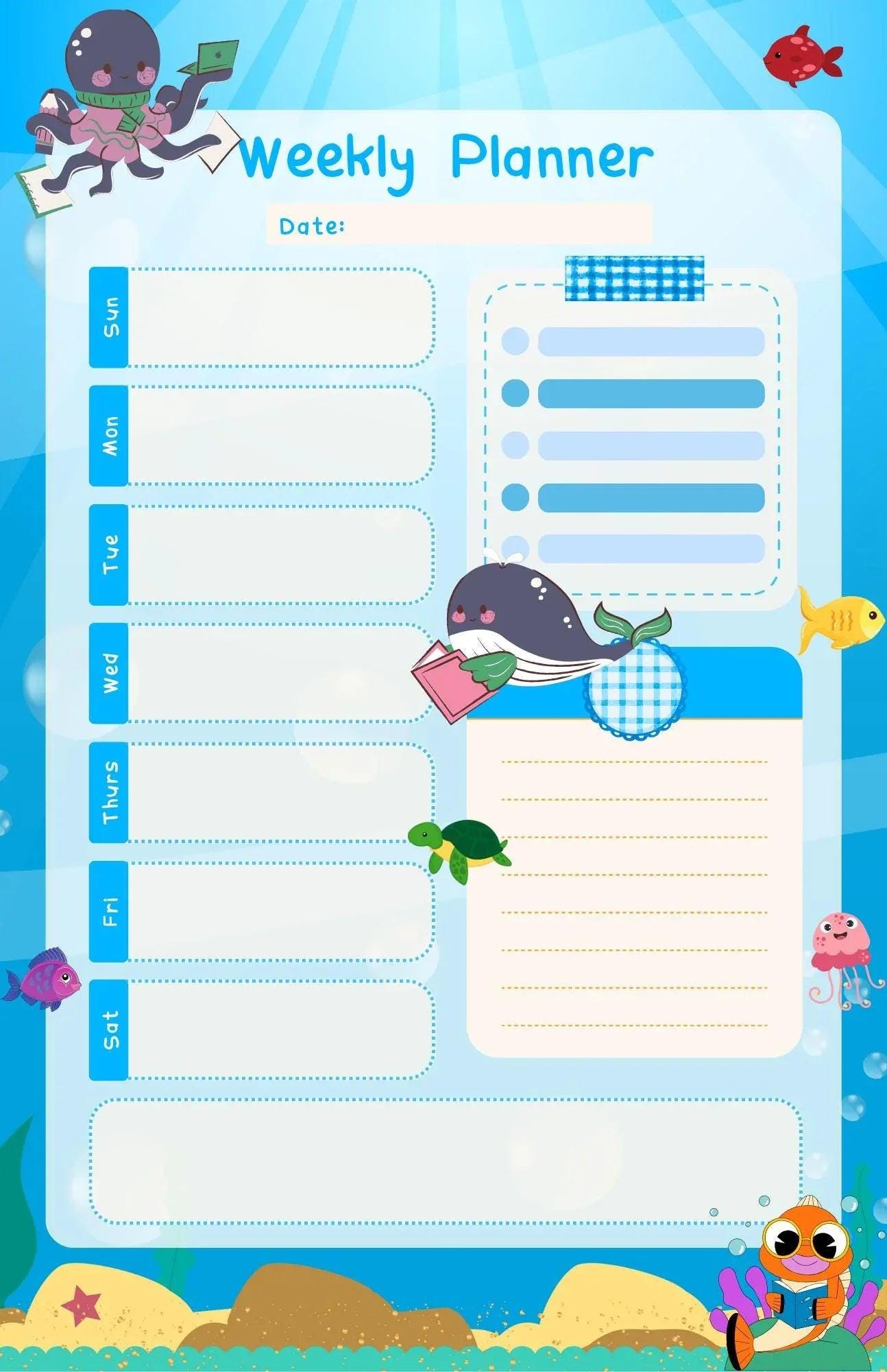 Sea Creature Reading Weekly Planner Notepad 5.5" x 8.5" - Autumnmist Boutique