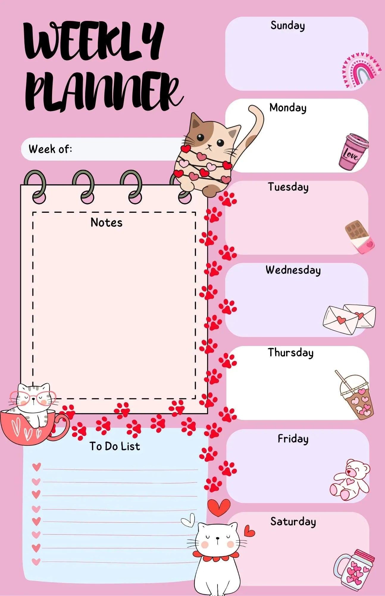 Tangled in Love Cat Daily Planner Notepad 5.5" x 8.5" - Autumnmist Boutique