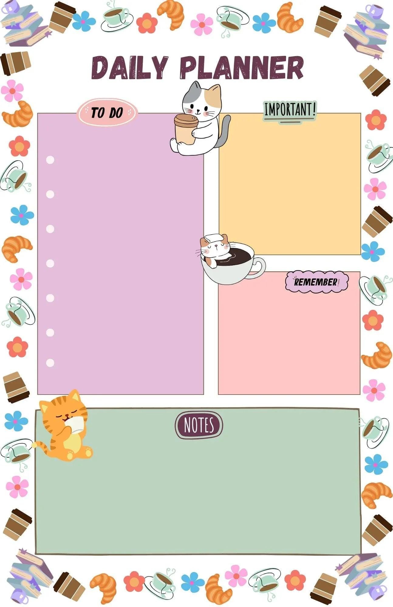 Cat Café Daily Planner Notepad 5.5" x 8.5" - Autumnmist Boutique