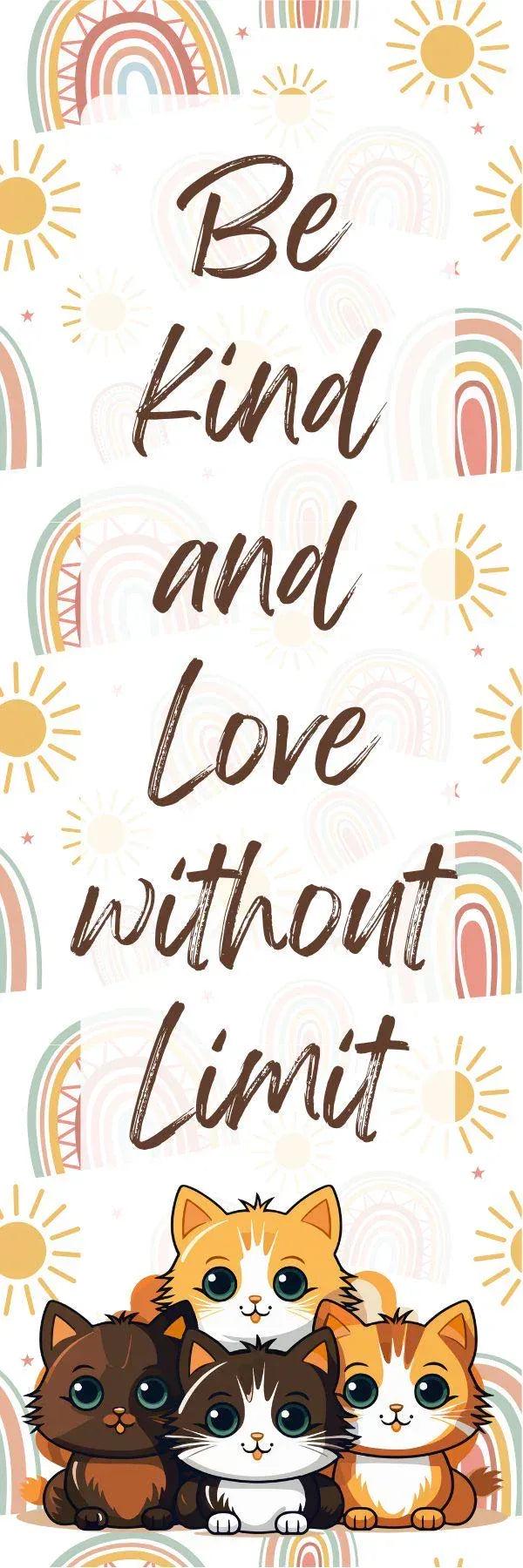 Be Kind, Love Without Limit Rainbow Cat Laminated Bookmark - Autumnmist Boutique