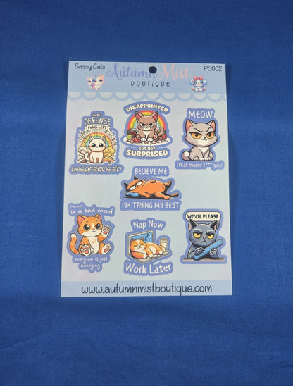 Sassy Cats Vinyl Sticker Sheet Autumnmist Boutique
