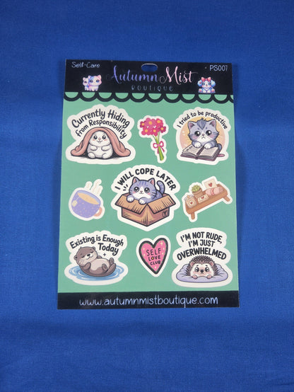 Self Care Vinyl Sticker Sheet Autumnmist Boutique