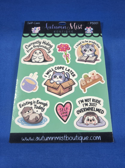 Self Care Vinyl Sticker Sheet Autumnmist Boutique