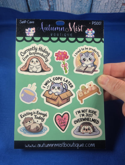 Self Care Vinyl Sticker Sheet Autumnmist Boutique