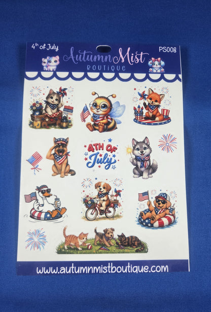 4th of July Vinyl Sticker Sheet Autumnmist Boutique