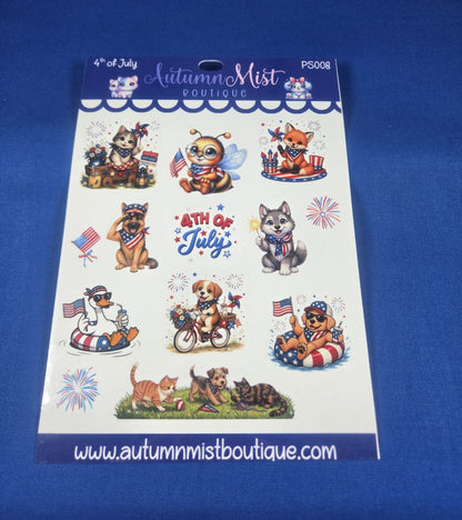 4th of July Vinyl Sticker Sheet Autumnmist Boutique