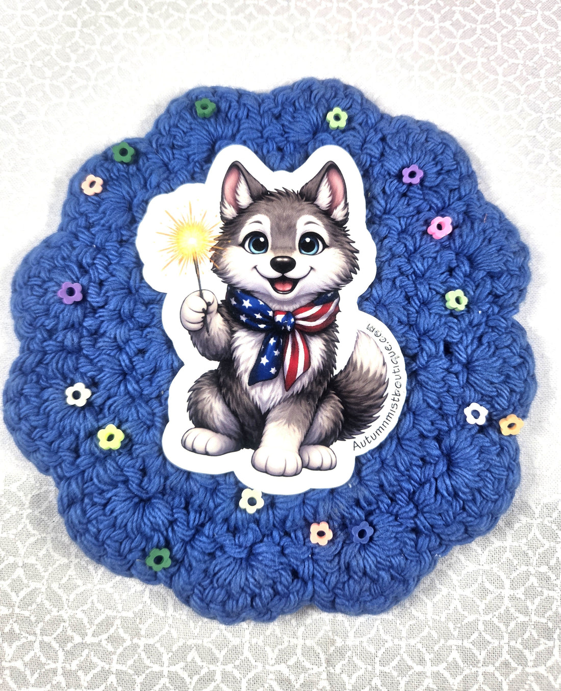Stars &amp; Stripes Husky Vinyl Sticker Autumnmist Boutique