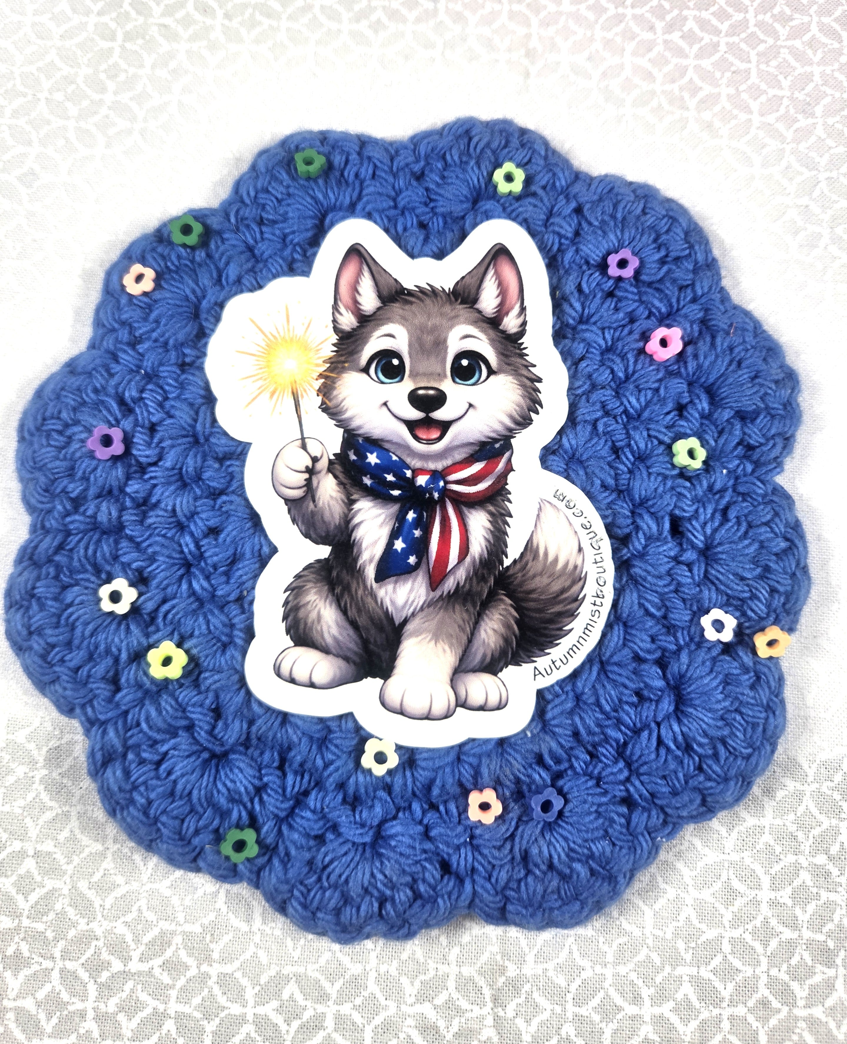 Stars &amp; Stripes Husky Vinyl Sticker Autumnmist Boutique