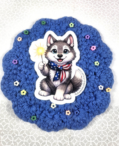 Stars &amp; Stripes Husky Vinyl Sticker Autumnmist Boutique