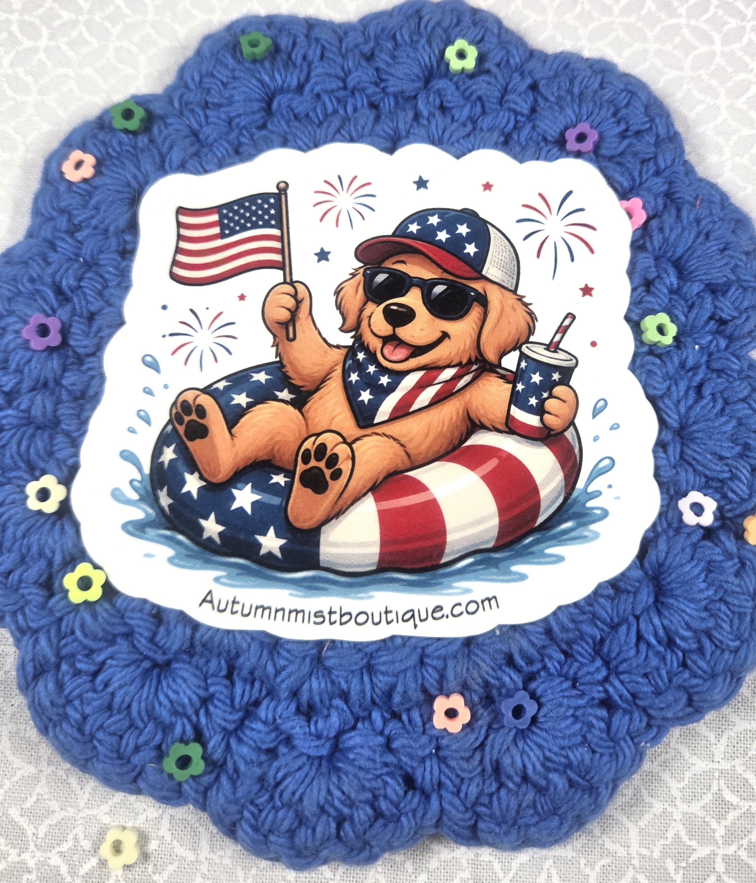 Golden Retriever Patriotic Vinyl Sticker Autumnmist Boutique