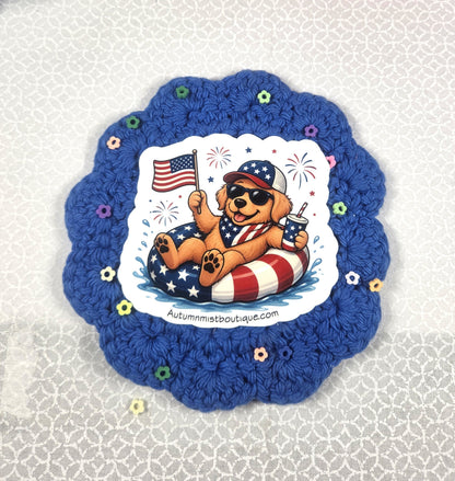Golden Retriever Patriotic Vinyl Sticker Autumnmist Boutique