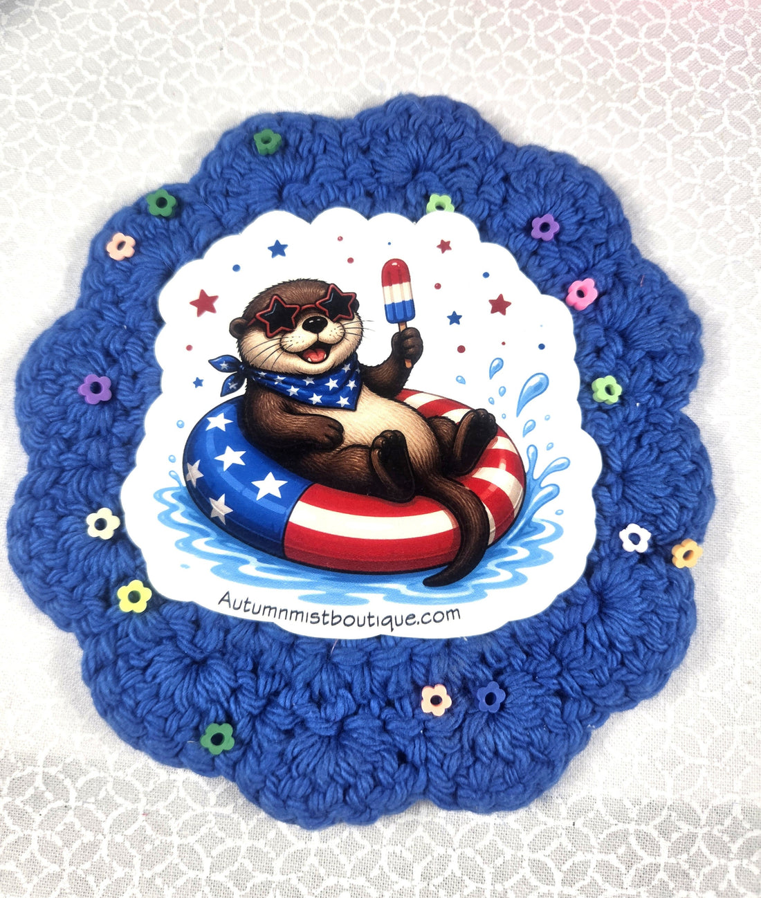 Patriotic River Otter Vinyl Sticker Autumnmist Boutique