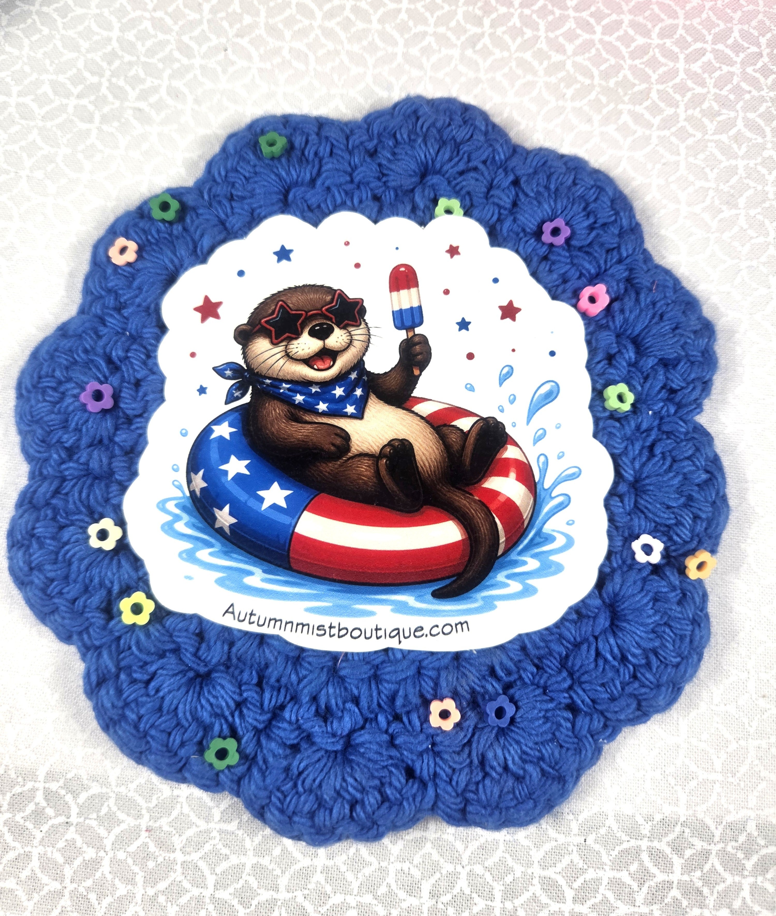 Patriotic River Otter Vinyl Sticker Autumnmist Boutique