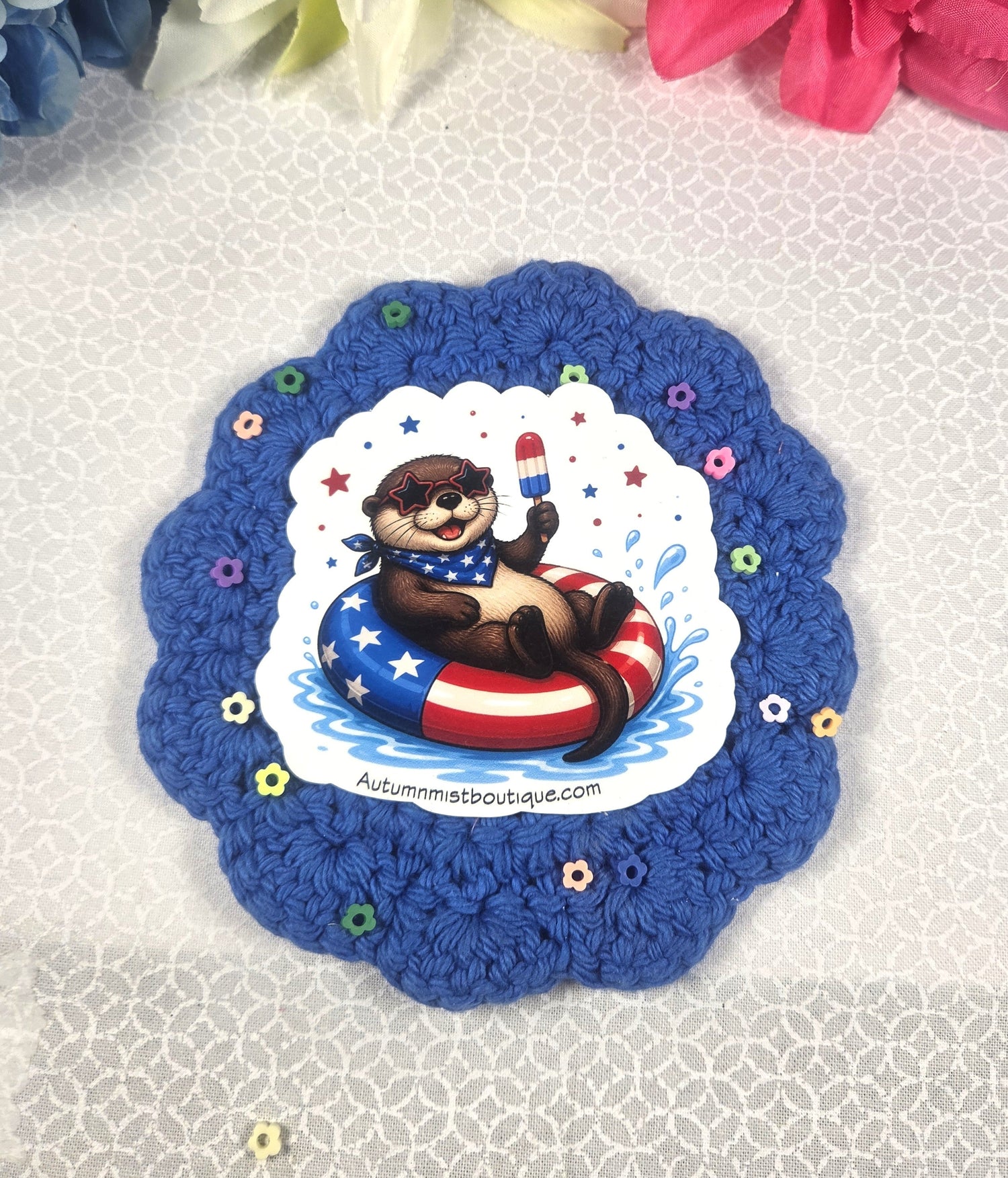 Patriotic River Otter Vinyl Sticker Autumnmist Boutique