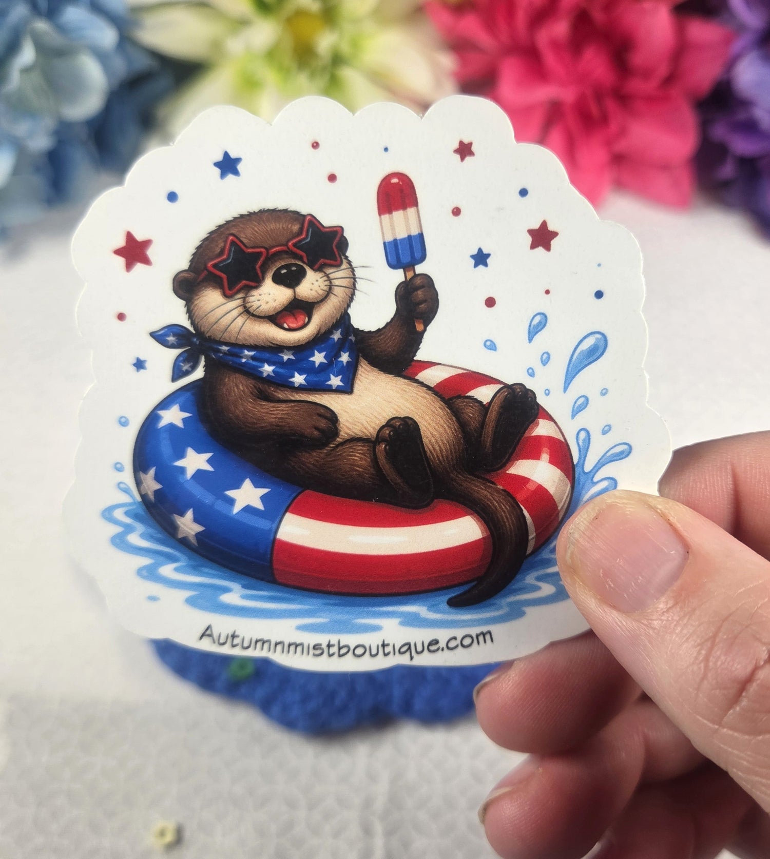 Patriotic River Otter Vinyl Sticker Autumnmist Boutique
