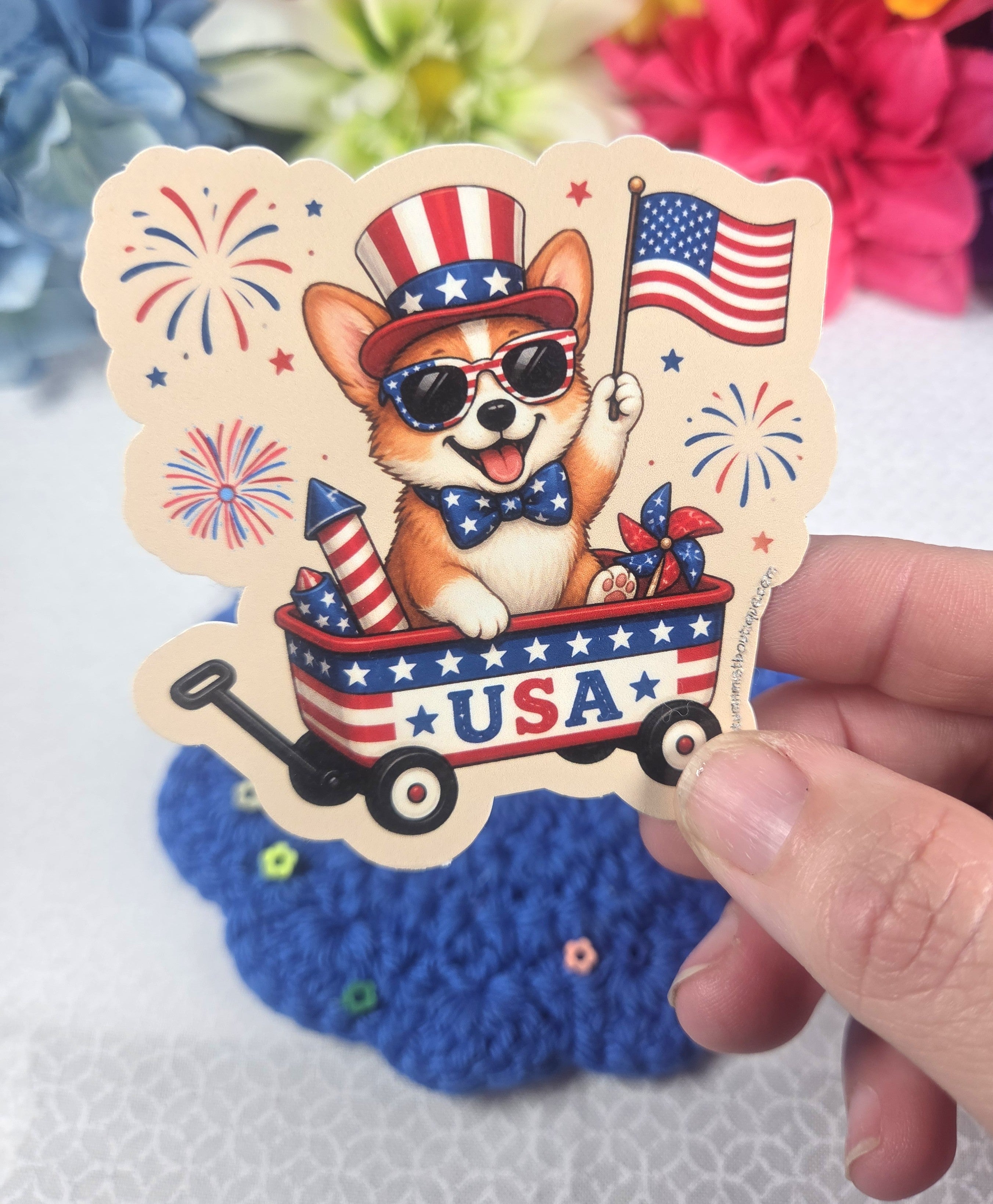 Patriotic Summer Corgi Vinyl Sticker Autumnmist Boutique