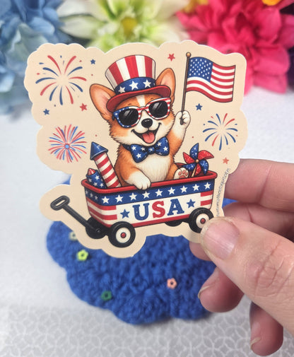 Patriotic Summer Corgi Vinyl Sticker Autumnmist Boutique