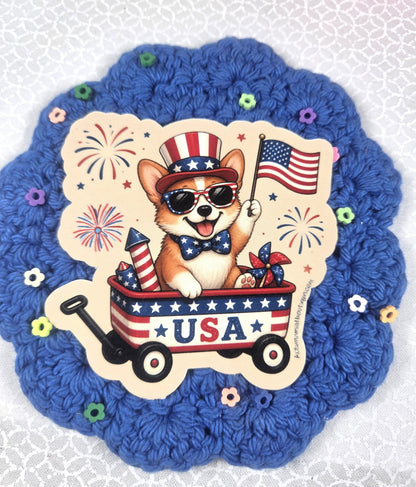 Patriotic Summer Corgi Vinyl Sticker Autumnmist Boutique