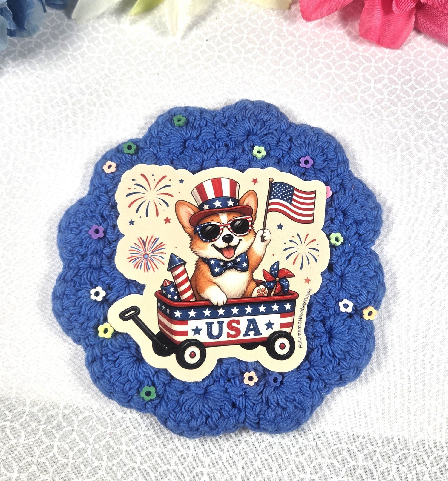 Patriotic Summer Corgi Vinyl Sticker Autumnmist Boutique