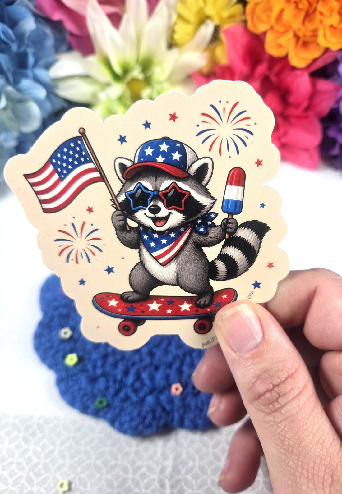 Patriotic Skateboarding Racoon Vinyl Sticker Autumnmist Boutique