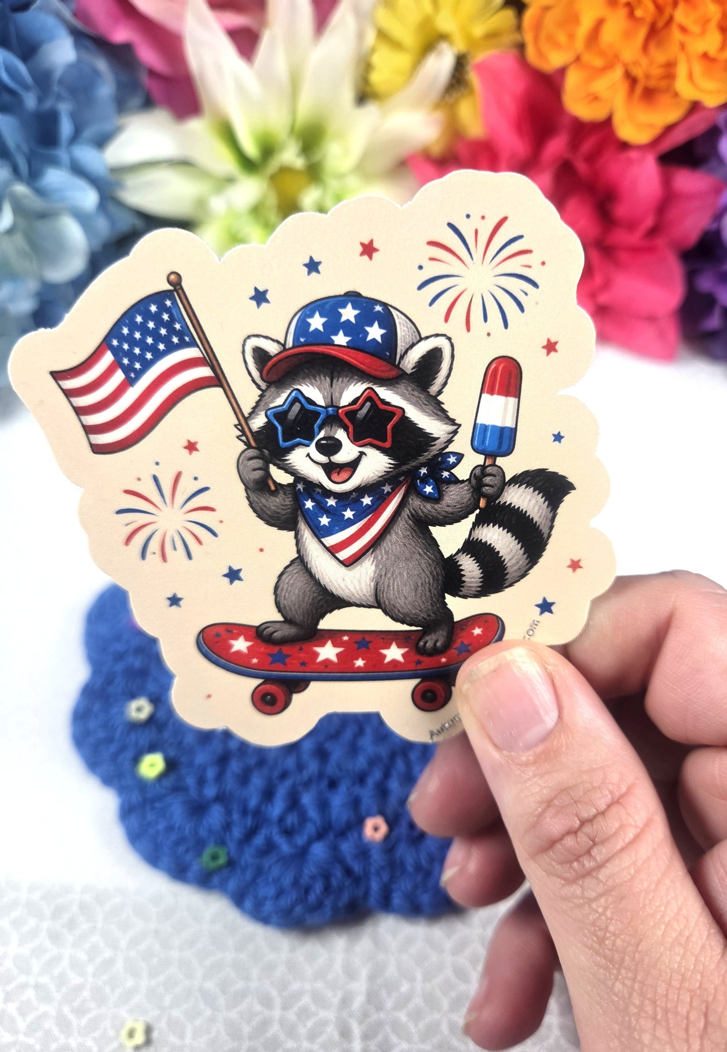 Patriotic Skateboarding Racoon Vinyl Sticker Autumnmist Boutique