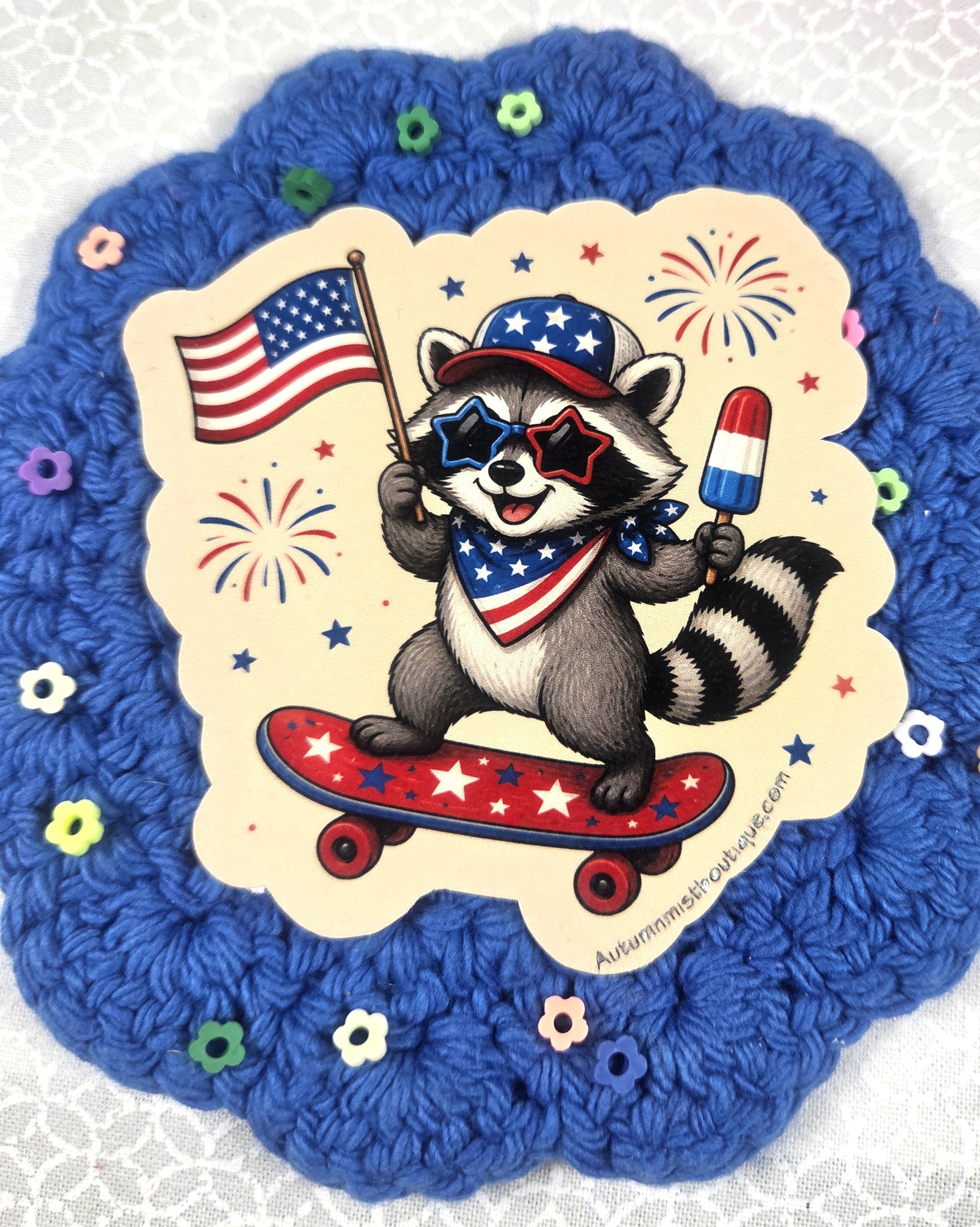 Patriotic Skateboarding Racoon Vinyl Sticker Autumnmist Boutique