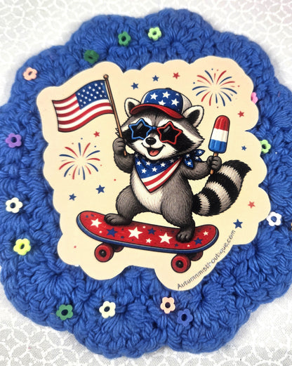 Patriotic Skateboarding Racoon Vinyl Sticker Autumnmist Boutique