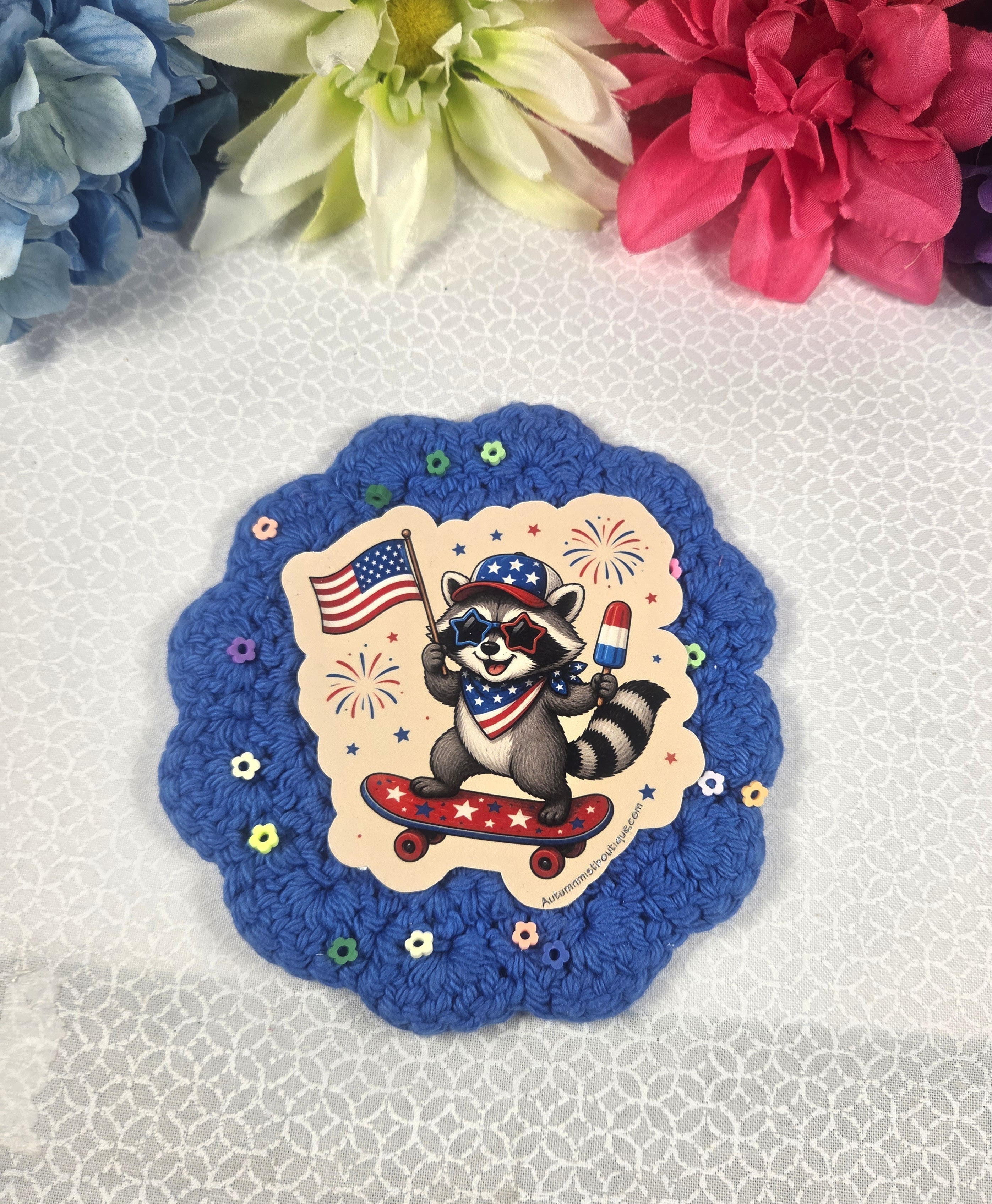 Patriotic Skateboarding Racoon Vinyl Sticker Autumnmist Boutique