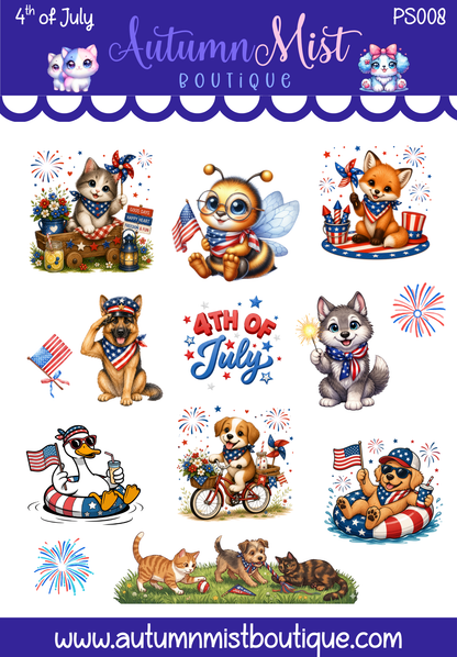 4th of July Vinyl Sticker Sheet Autumnmist Boutique